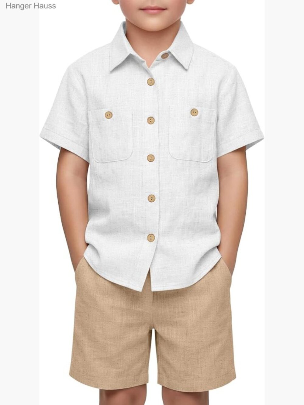 Boys 2 Piece Linen Outfit Short Sleeve Button Down Shirt Shorts Set Summer